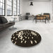 Round Patterned Black Rug in a Office, pat1951brn