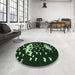 Round Patterned Green Rug in a Office, pat1951grn