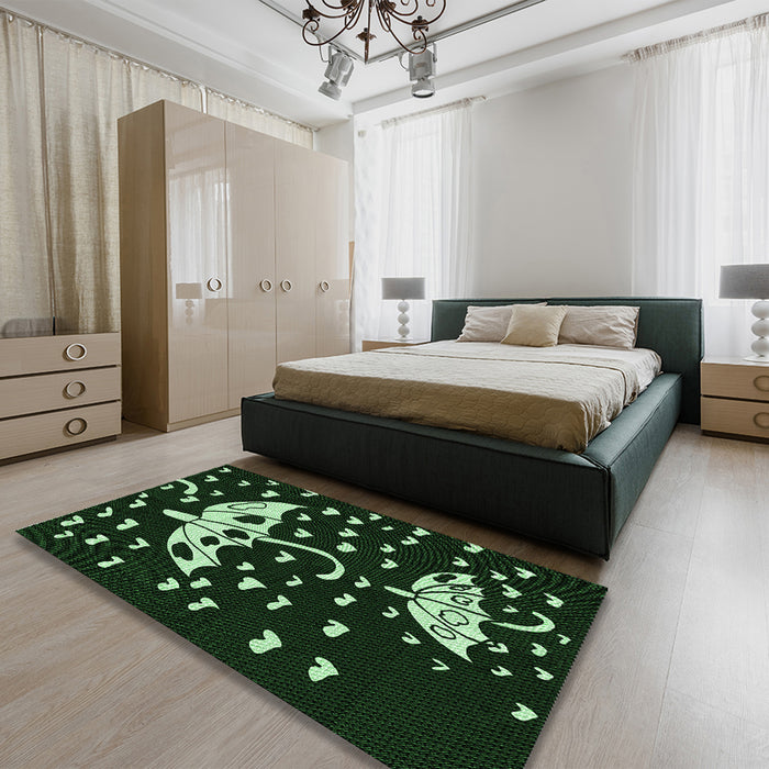 Patterned Green Rug in a Bedroom, pat1951grn
