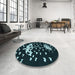 Round Patterned Deep-Sea Green Rug in a Office, pat1951lblu