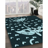 Patterned Deep-Sea Green Rug, pat1951lblu