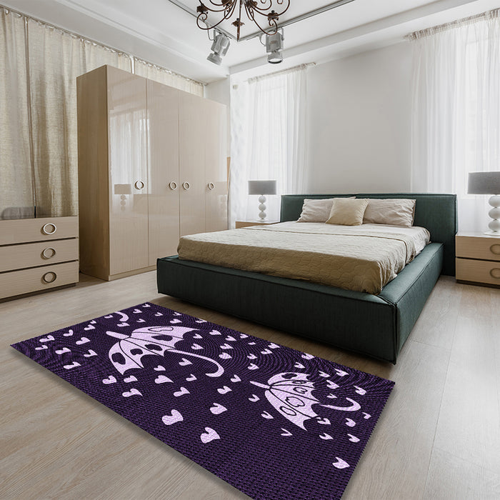 Patterned Purple Sage Bush Purple Rug in a Bedroom, pat1951pur