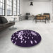 Round Patterned Purple Sage Bush Purple Rug in a Office, pat1951pur