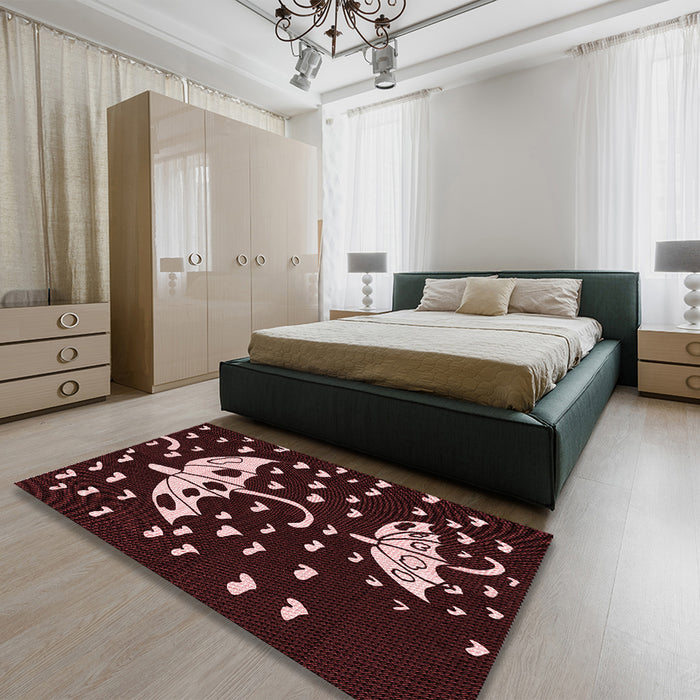 Patterned Chocolate Brown Rug in a Bedroom, pat1951rd