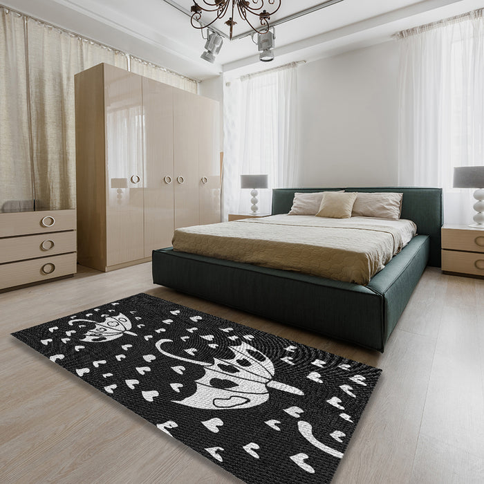 Patterned Black Novelty Rug in a Bedroom, pat1951