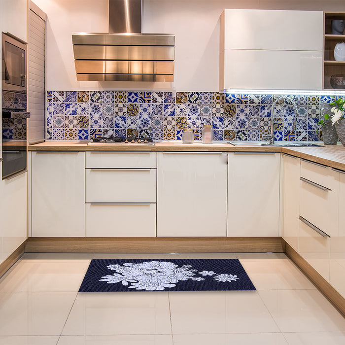 Patterned Night Blue Rug in a Kitchen, pat1952blu