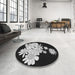 Round Patterned Black Rug in a Office, pat1952gry