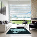 Square Patterned Deep Teal Green Rug in a Living Room, pat1952lblu