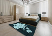 Patterned Deep Teal Green Rug in a Bedroom, pat1952lblu