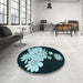 Round Patterned Deep Teal Green Rug in a Office, pat1952lblu