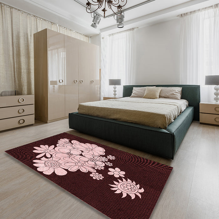 Patterned Chocolate Brown Rug in a Bedroom, pat1952rd