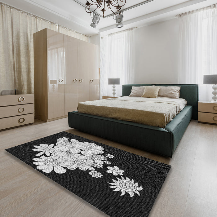 Patterned Dark Gray Novelty Rug in a Bedroom, pat1952