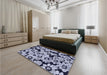 Patterned Midnight Blue Rug in a Bedroom, pat1953blu