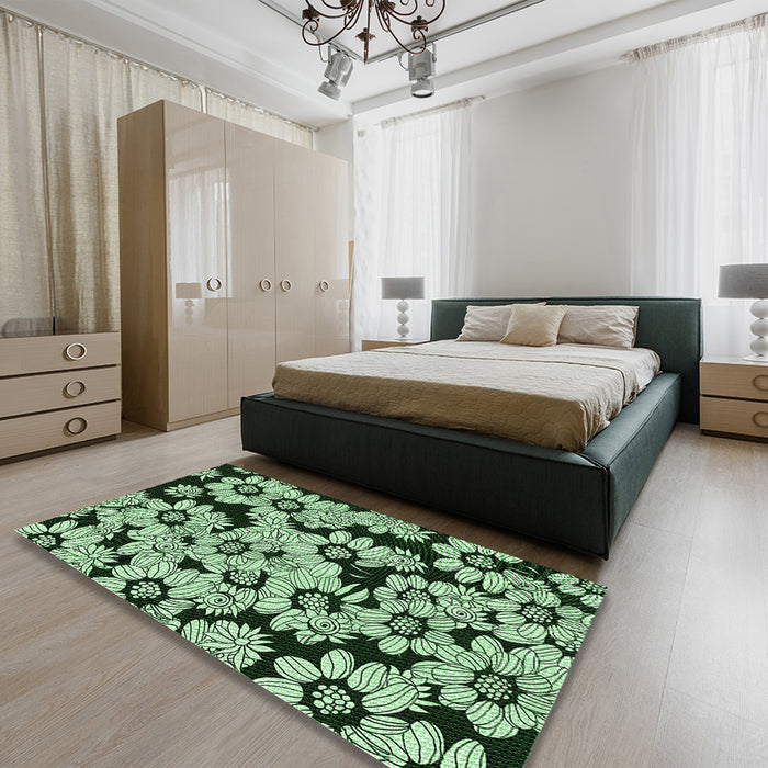 Patterned Light Green Rug in a Bedroom, pat1953grn
