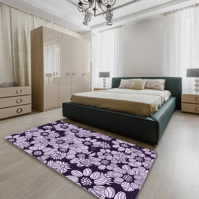 Patterned Blossom Pink Rug in a Bedroom, pat1953pur