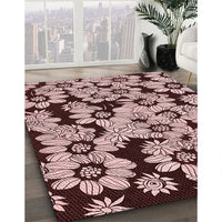 Patterned Deep Rose Pink Rug, pat1953rd