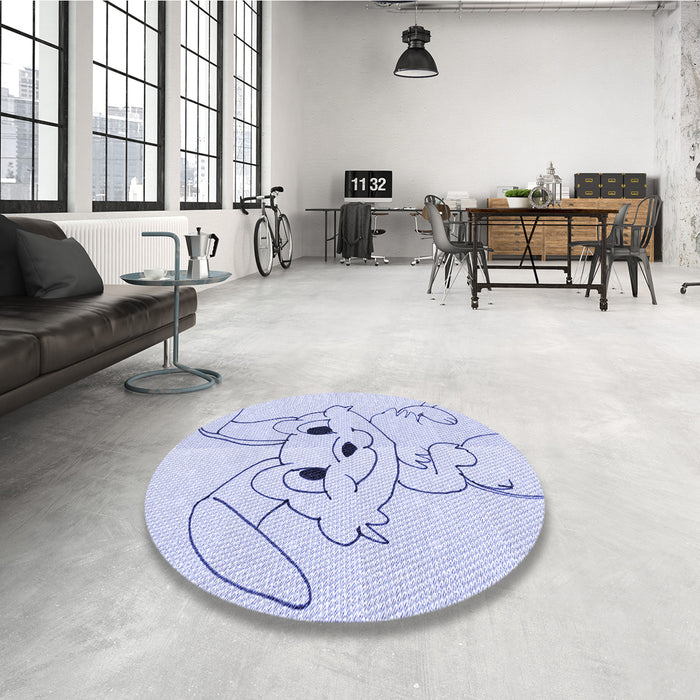 Round Patterned Lavender Blue Rug in a Office, pat1954blu