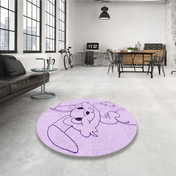 Round Patterned Bright Lilac Purple Rug in a Office, pat1954pur