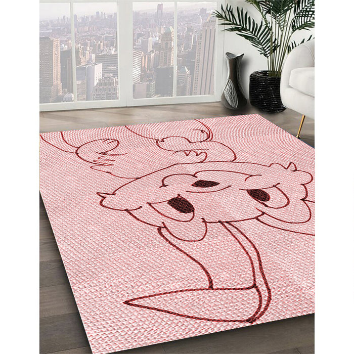 Patterned Pastel Red Pink Rug in Family Room, pat1954rd