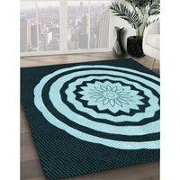 Patterned Deep Teal Green Rug, pat1955lblu