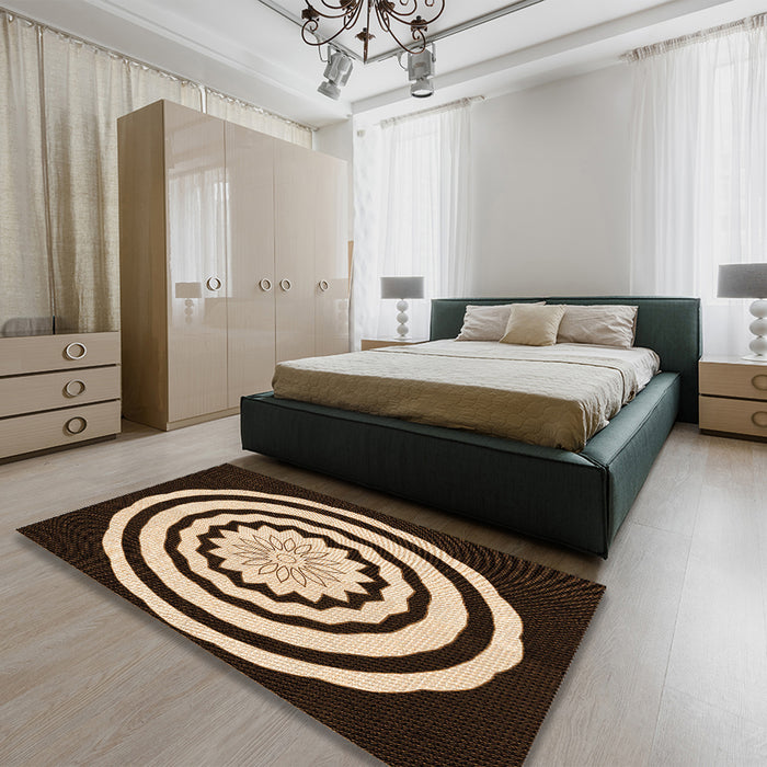 Patterned Black Brown Rug in a Bedroom, pat1955org