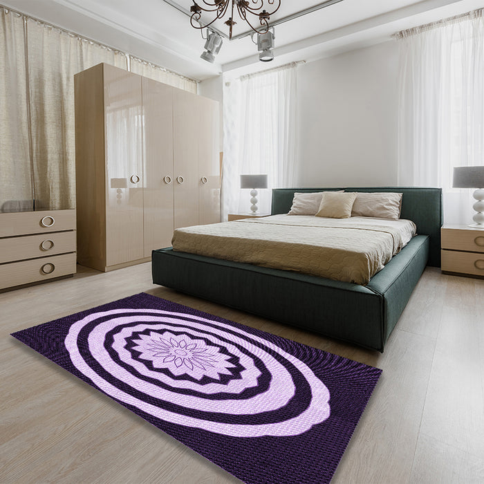 Patterned Bright Lilac Purple Rug in a Bedroom, pat1955pur