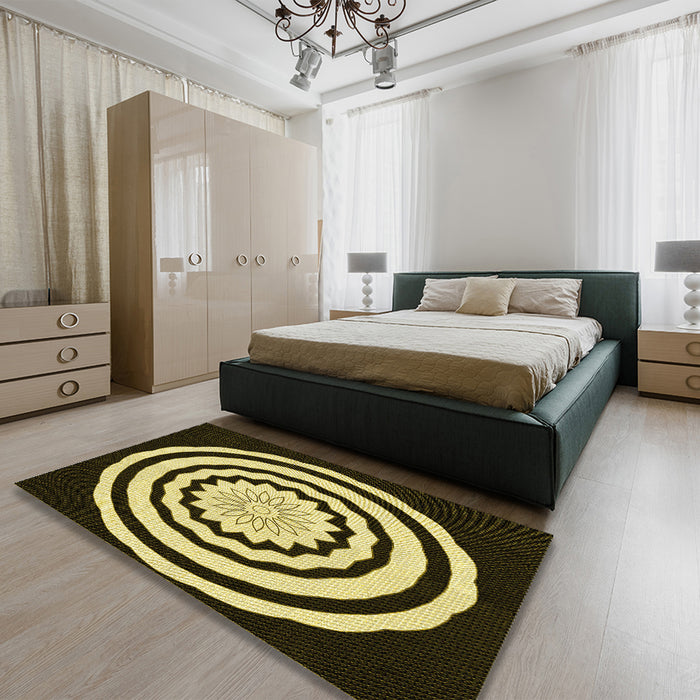 Patterned Metallic Gold Rug in a Bedroom, pat1955yw