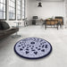 Round Patterned Night Blue Rug in a Office, pat1956blu