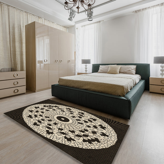 Patterned Midnight Gray Rug in a Bedroom, pat1956brn