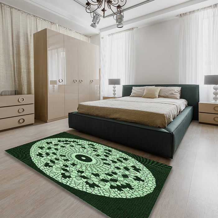 Round Machine Washable Transitional Light Green Rug in a Office, wshpat1956grn