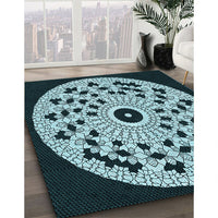 Patterned Deep Teal Green Rug, pat1956lblu