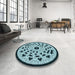 Round Patterned Deep Teal Green Rug in a Office, pat1956lblu