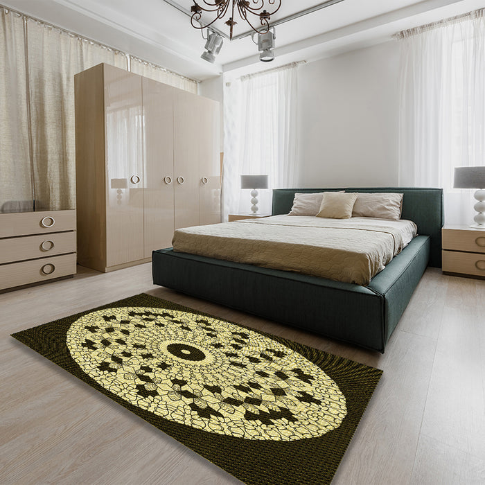 Patterned Midnight Gray Rug in a Bedroom, pat1956yw
