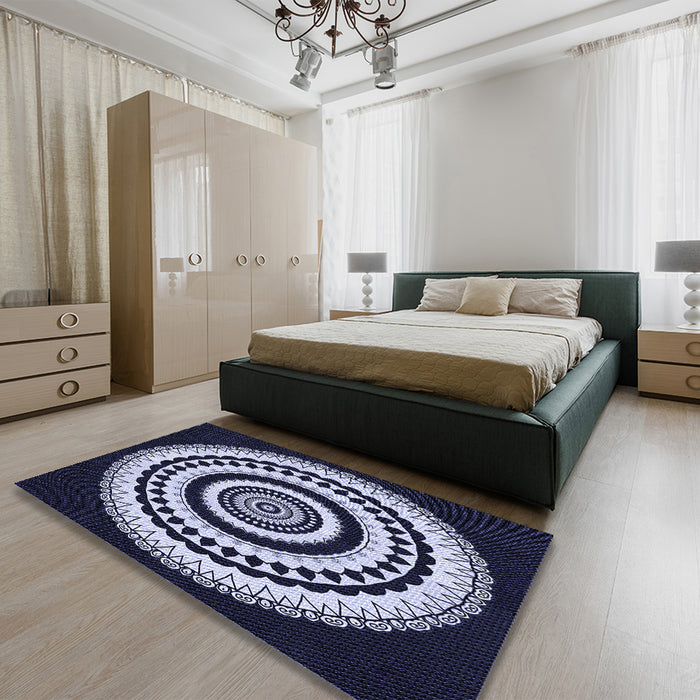 Patterned Night Blue Rug in a Bedroom, pat1957blu
