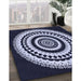 Patterned Night Blue Rug in Family Room, pat1957blu