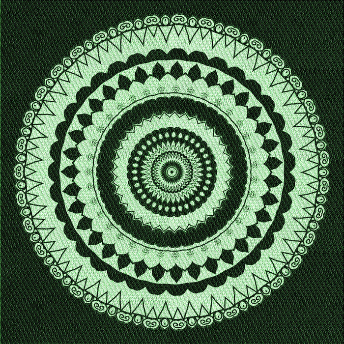 Round Patterned Black Rug, pat1957grn