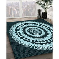 Patterned Deep Teal Green Rug, pat1957lblu