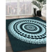 Patterned Deep Teal Green Rug in Family Room, pat1957lblu