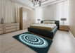 Patterned Deep Teal Green Rug in a Bedroom, pat1957lblu