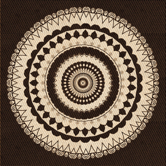 Round Patterned Black Brown Rug, pat1957org