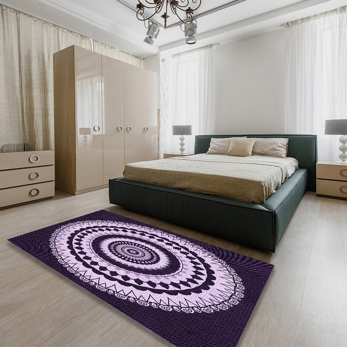 Patterned Bright Lilac Purple Rug in a Bedroom, pat1957pur