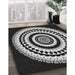 Patterned Black Novelty Rug in Family Room, pat1957