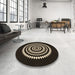 Round Patterned Black Rug in a Office, pat1958brn