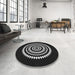 Round Patterned Black Rug in a Office, pat1958gry