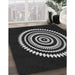 Patterned Black Rug in Family Room, pat1958gry