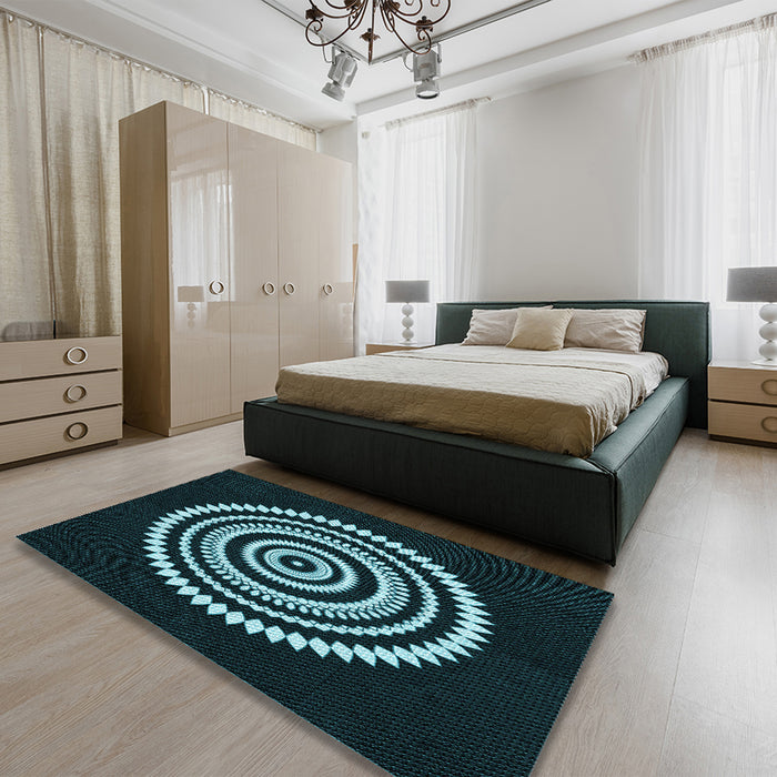 Patterned Deep-Sea Green Rug in a Bedroom, pat1958lblu