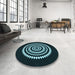 Round Patterned Deep-Sea Green Rug in a Office, pat1958lblu