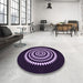 Round Patterned Deep Purple Rug in a Office, pat1958pur