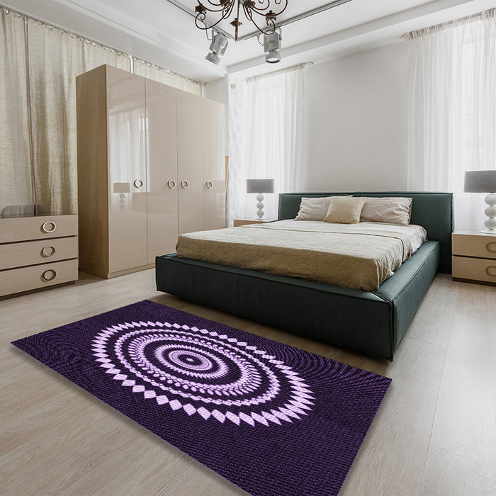 Patterned Deep Purple Rug in a Bedroom, pat1958pur