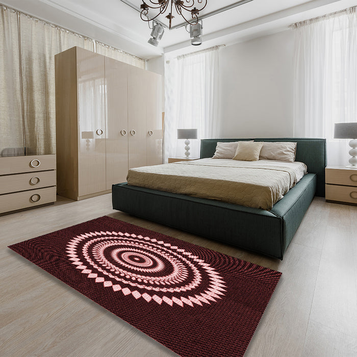Patterned Chocolate Brown Rug in a Bedroom, pat1958rd